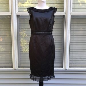 Carmen Marc Valvo Black Chiffon Trim Silk Wool Sleeveless Cocktail Dress size 10